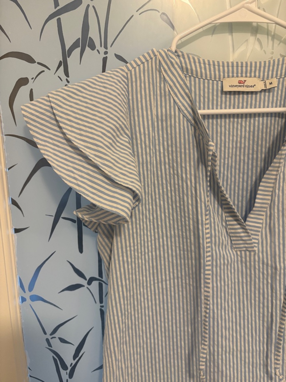 NWOT Vineyard Vines Light Blue and White Striped Midi Tie-Neck Shift Dress - Picture 5 of 5